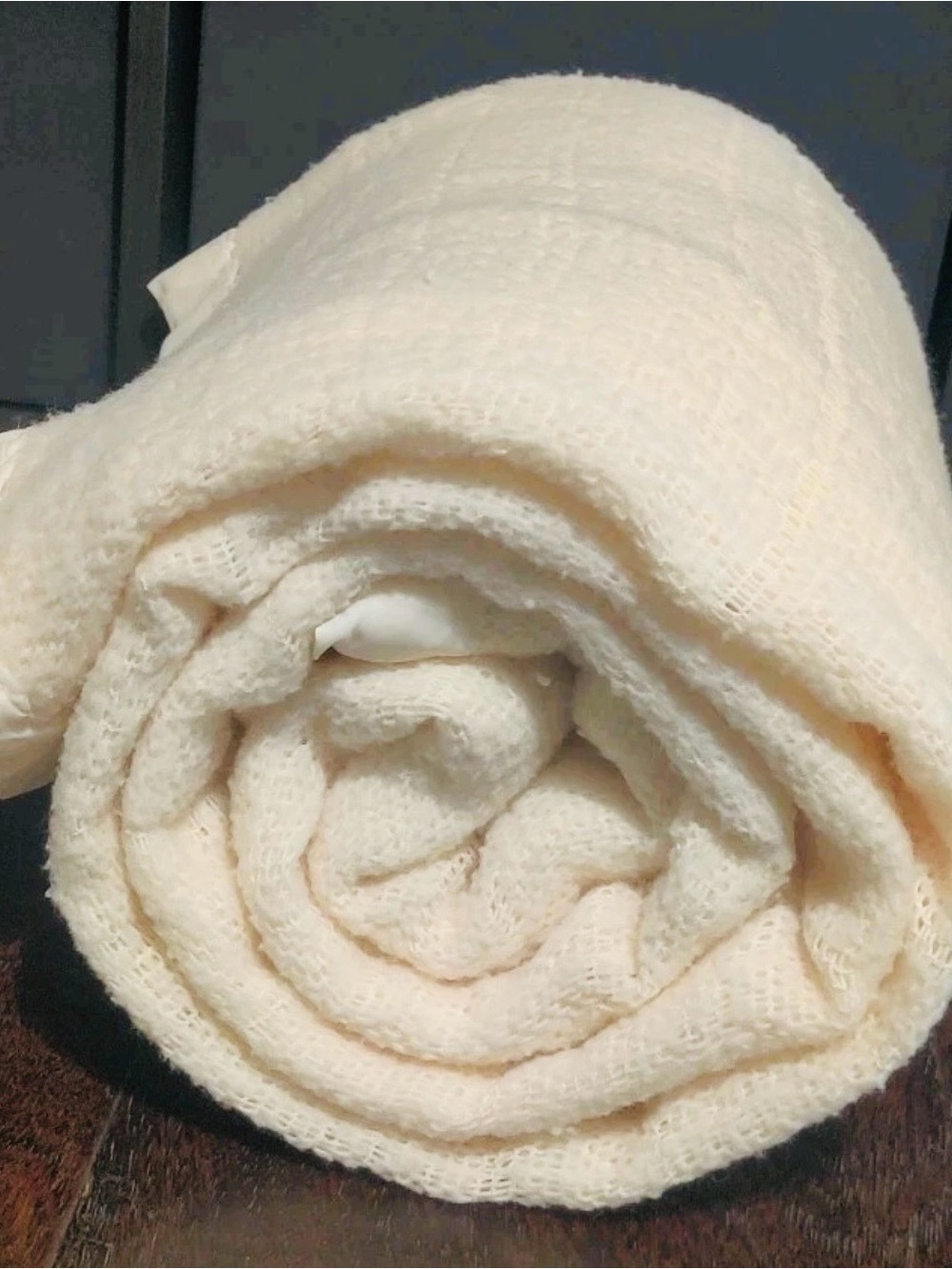 Soft Cream waffle weave blanket with satin edging